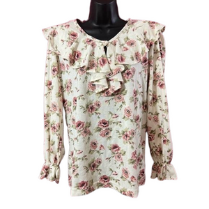 Vintage Bonjour 90s Floral Blouse Small Long Sleeve
